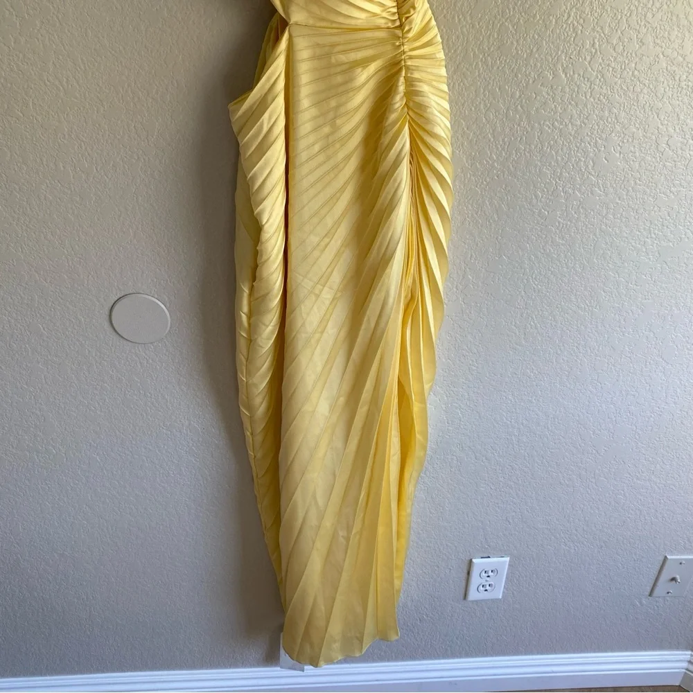 Abercrombie & Fitch Giselle Pleated One Shoulder Cutout Maxi Dress Yellow Petite
